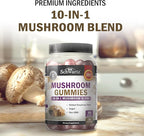 Mushroom Gummies for Adults - 10-in-1 Functional Mushroom Supplement for Mood and Focus with Lions Mane Turkey Tail Cordyceps Shiitake Reishi - Vegan, Non-GMO, Fresh Raspberry Flavor, 60 Count