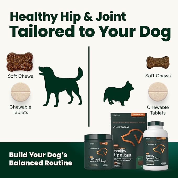 VetriScience Ultimate Strength Healthy Hip & Joint Chews, GlycoFlex Glucosamine,Chondroitin & Green-Lipped Mussel Support Supplement for Dogs, Soothe Joint Discomfort,Duck,60 Count (Pack of 2)
