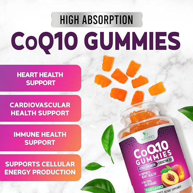 CoQ10 Gummies - Coenzyme Q10 100mg Per Serving - 3X Strength, High Absorption, Antioxidant Supplements for Heart Health Support & Energy Production, Ultra Coq 10 Vitamins Supplement - 60 Gummies