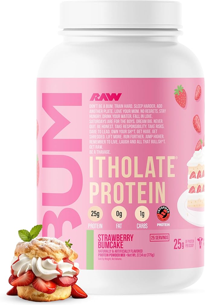 RAW Whey Isolate Protein Powder, Strawberry BumCake (CBUM Itholate Protein) - 100% Grass-Fed Sports Nutrition Powder for Muscle Growth & Recovery - Low-Fat, Low Carb, Naturally Flavored - 25 Servings