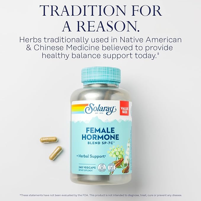 SOLARAY Female Hormone Blend SP-7C, Herbal Support Hormonal Balance for Women with Black Cohosh, Dong Quai, Wild Yam, and More, Vegan, Lab Verified, 60-Day Guarantee, 120 Servings, 240 VegCaps