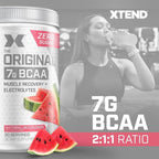 Xtend Original BCAA Powder, 7g BCAAs and 2.5g L-Glutamine for Muscle Recovery Hydration and Lean Muscle, Sugar Free Intra and Post Workout Drink with Electrolytes, Watermelon Explosion, 30 Servings