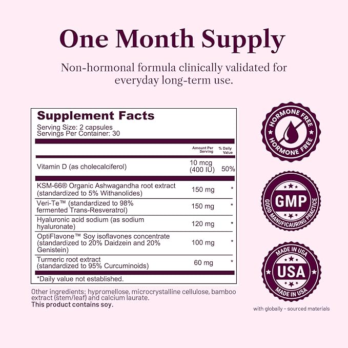 Bone & Joint Health for Women | Hyaluronic Acid, Soy Isoflavones, Resveratrol & Vitamin D3 for Flexibility, Mobility & Bone Strength Support | Menopause Joint & Bone Wellness, 60 Capsules