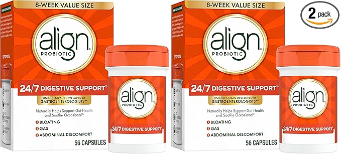 Align Probiotic, 24/7 Digestive Support*§,Probiotics for Women and Men,Probiotics for Digestive Health,Men and Womens Probiotic Capsules Help Relieve Occasional Bloating & Gas*,56 Capsules,(Pack of 2)