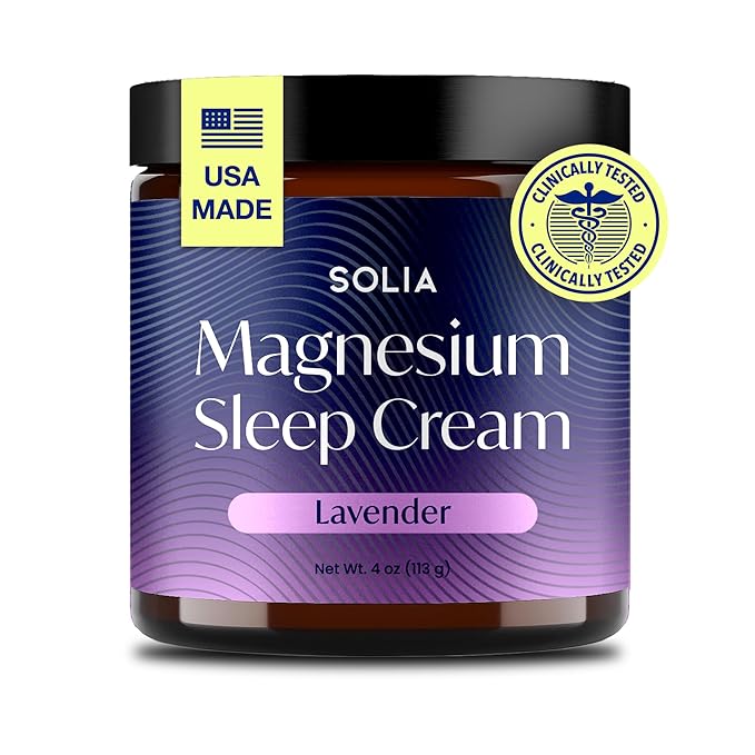 Solia Magnesium Sleep Cream, USA-Made Topical Magnesium Lotion for Sleep, Lavender Lotion for Feet, Nighttime Mag Oil Body Butter, Foot Cream, Relaxing Rub for Muscles, 4oz