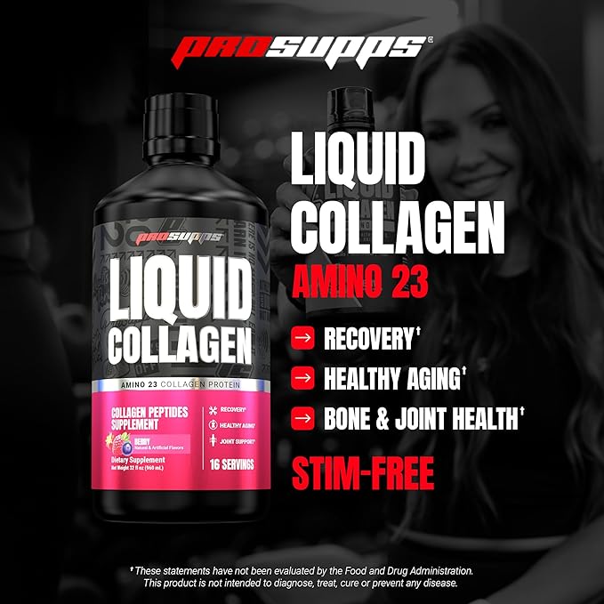 ProSupps Amino23 Liquid Collagen Shots, Berry - Collagen Peptide Post Workout Supplement Supports Healthy Aging, Joints, Skin & Hair - Gluten-Free & Zero Sugar - 16 Servings