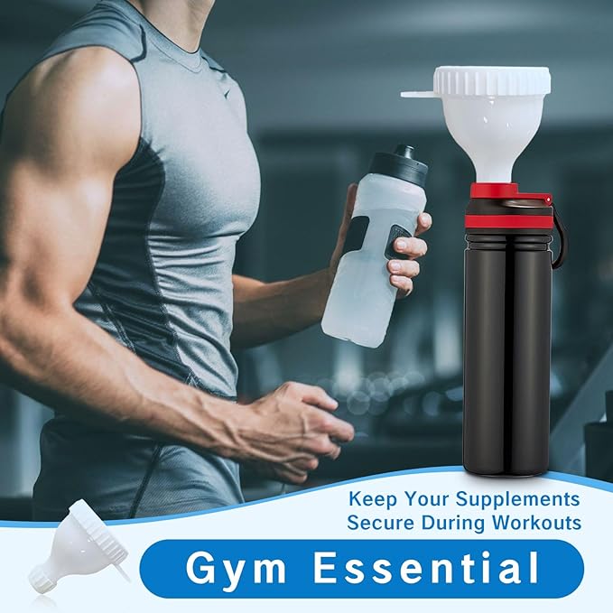2Pack Protein Powder Container to go Portable Supplement Funnels for Filling Bottles with Protein Powder Compartment Pill Storage Great for Workout Travel to-Go Fitness(Black+White)