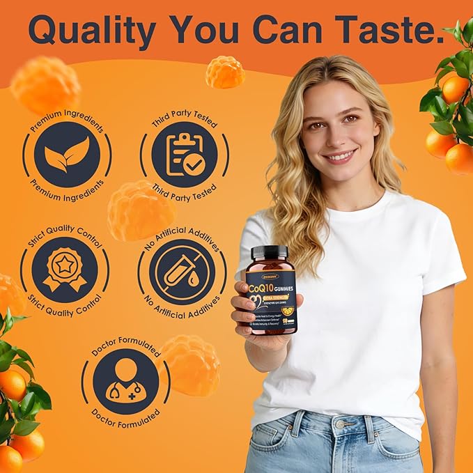 ZEBORA CoQ10 200mg Gummies, Coenzyme Q10 for Heart & Immune Health Support, Powerful Antioxidant, Boosts Energy, Natural Orange Flavor, Non-GMO, 90 Gummies