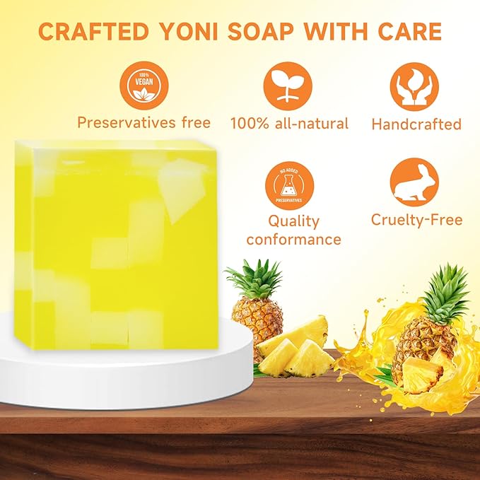 3 PCS Yoni Soap Bar, Organic Yoni Bar Soap Yoni Wash Feminine Wash for Women Ph Balance, Natural Deodorant Vaginal Body Bath Soap Body Wash Pineapple Handmade feminine soap