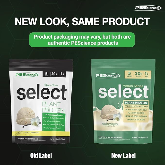 PEScience Select Vegan Protein Powder, Plant Based Protein Powder, Amazing Taste, Smooth Texture, Pea and Brown Rice Blend, Dairy Free, Lactose Free, Gluten Free - Vanilla Indulgence, 5 Servings