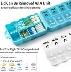Foldable Weekly Pill Organizer 2 Times a Day with 2 Extra Compartments (Clear Printed Labels) - Portable 7 Day AM PM Medicine Box, Week Daily Travel Pill Case Holder for Vitamin, Supplement - Sky Blue