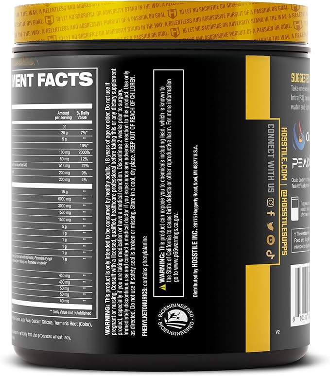 HOSSTILE Intra[R3] Intra Workout Powder, EAA & BCAA Drink with Carbs, Enhance Energy & Endurance, Build Lean Muscle & Improve Recovery, Pineapple Rush, 20 Servings