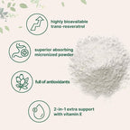 Pure Trans-Resveratrol Powder with Vitamin E, 5 Ounce, 2 in 1 Formula, Micronized Powder for Better Absorption, Premium Resveratrol Supplement, Super Antioxidant