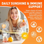 duwhot Vitamin D2 Gummies 2000 IU, Plant-Based Vitamin D Supplement from Whole Mushroom, for Bone, Muscle & Immune Support, Daily Sunshine Supply, Vegan, Non-GMO, Orange, 60 Chews