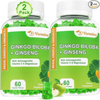 2 Packs 240mg Ginkgo Biloba Gummies, Supports Healthy Brain Function, Mood and Memory Support for Adults, 120 Cts