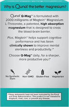 Qunol Q-Mag Magnesium L-Threonate Tablets, 2000mg of Magtein to Help Support Cognitive Performance, Improve Mental Alertness & Productivity, Supports Restful Sleep, High Absorption, 60 Count