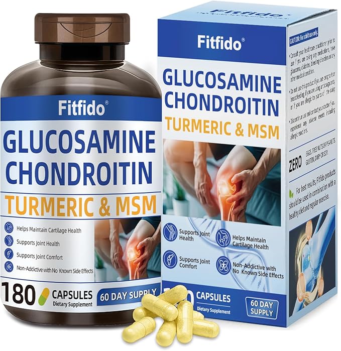 Glucosamine Chondroitin MSM and Turmeric Supplement - Used for Cartilage & Joint Health & Flexibility - for Women & Men - Non-GMO, Gluten Free, 180 Capsules
