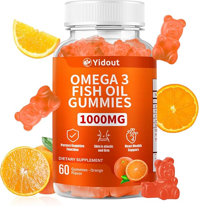 Omega 3 Fish Oil Gummies, Delicious Orange Flavor Fish Oil Gummy Supplements for Joint, Heart Health, & Brain Support (60 Count（Pack of 1）)