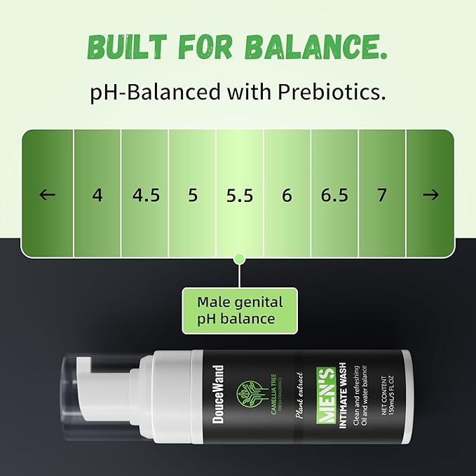 Men's Intimate Wash – pH Balanced Foaming Tea Tree Groin Cleanser, Odor Control with Agave & Licorice, Refreshing Body Wash – 5 Fl Oz