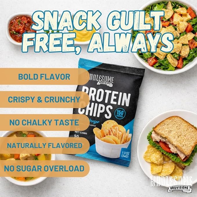 Protein Chips, 15g Protein, 3g Net Carbs, Gluten Free, Keto Snacks, Low Carb Snacks, Protein Crisps, Keto-Friendly, Made in USA (Sea Salt Vinegar, 7 Pack)