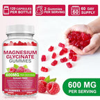 Magnesium Glycinate Gummies 120 Count - Sugar Free Magnesium Supplement - Supports for Sleep, Memory, Mood, Muscle, Relaxation, Heart & Bone Health