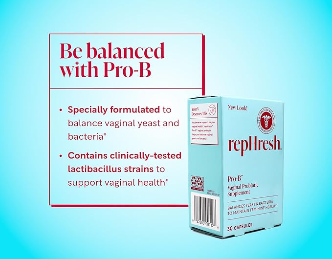 RepHresh Pro-B Vaginal Probiotic Supplement, Balances Yeast and Bacteria, Supports pH Balance, 30 Capsules