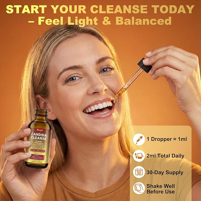Candida Cleanse & Parasite Cleanse Detox | Black Pepper-Boosted Triple-Targeting Formula with Caprylic Acid, Oregano, Black Walnut | Gut Health, Immune Support (2 Fl Oz)