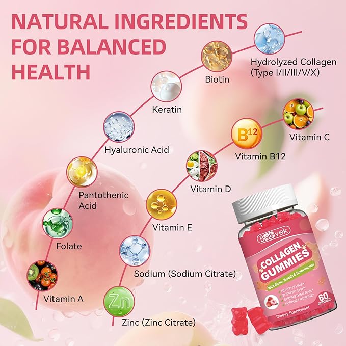 Collagen Gummies for Women & Men - Hydrolyzed Collagen Peptides Type I II III V X | 60 Cts with Biotin, Hyaluronic Acid & Vitamins C D B12 A E | Boost Skin Hair Nails, Bone, Digestive & Immune Health