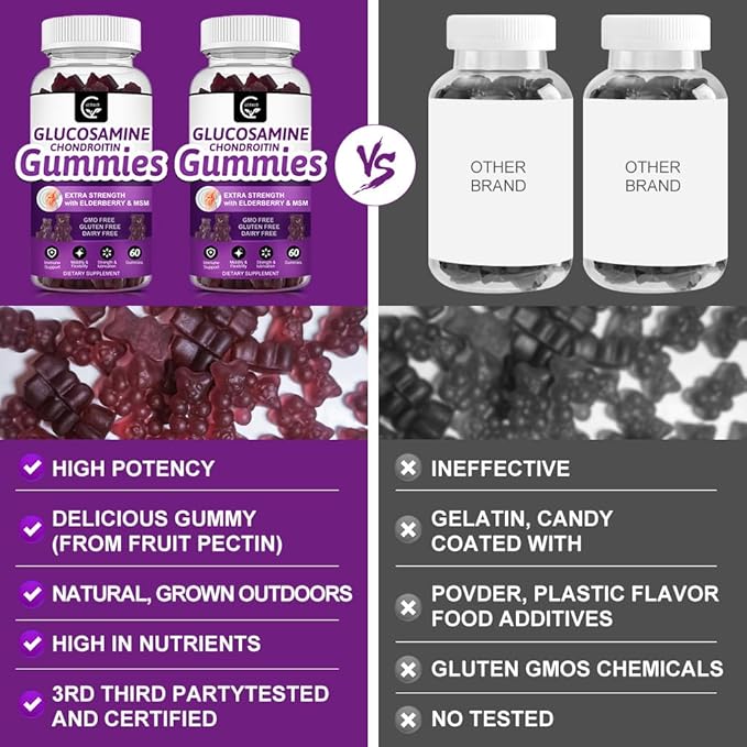 GORNVB Glucosamine Chondroitin Gummies with MSM & Elderberry – Extra Strength Mobility & Flexibility Support, Antioxidant Immune Supplement for Women & Men