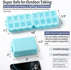 Foldable Weekly Pill Organizer 2 Times a Day with 2 Extra Compartments - Etched Labels - Portable 7 Day AM PM Medicine Box, Week Daily Travel Pill Case Holder for Vitamin, Supplement -Sky Blue