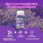 Calcium Citrate Gummies, 1200mg Chewable Calcium Supplement with Vitamin D3, K2, Magnesium & Zinc, Supports Energy and Immunity, High Absorption, Sugar-Free, Blueberry Flavor, 60 Count