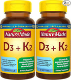 Nature Made Vitamin D3 K2, 5000 IU (125 mcg) Vitamin D, Dietary Supplement for Bone, Teeth, Muscle and Immune Health Support, 30 Softgels, 30 Day Supply - Pack of 2
