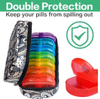 Serfeymi Weekly Travel Pill Organizer 2 Times A Day AM PM Upgraded Rainbow Pill Box 7 Day with Portable Zipper PU Leather Pill Case, Medicine Organizer for Pills, Vitamins, Fish Oils - Brown 03