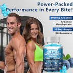 2 Pack 8000MG Creatine HMB Monohydrate Gummies for Men & Women,L-Carnitine, L-Taurine & Vitamin B6 12, 180 Blueberry Flavor Counts Supplement Gummies (60-Day Supply)