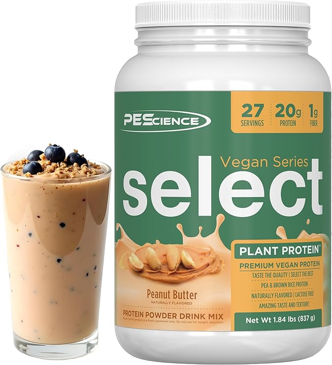 PEScience Select Vegan Protein Powder, Plant Based Protein Powder, Amazing Taste, Smooth Texture, Pea and Brown Rice Blend, Dairy Free, Lactose Free, Gluten Free - Peanut Butter Delight, 27 Servings