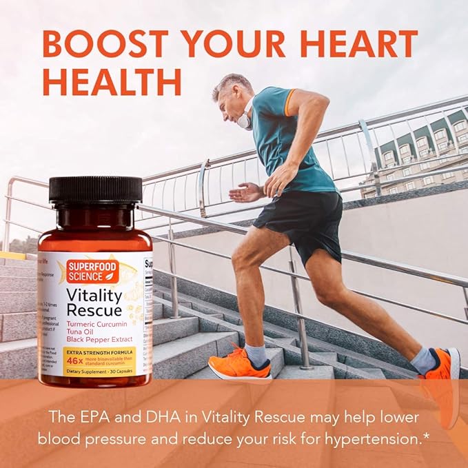 Vitality Rescue Omega 3 with Turmeric Curcumin Supplement, Fish Oil DHA EPA with BioPerine & CurcuWin 46X Absorption, Supports Joint, Muscle, Heart & Brain Health, 30 Capsules