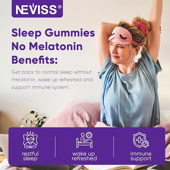 NEVISS Reishi Mushroom Sleep Gummies - Melatonin Free Sleep Gummies for Adult | Reishi, Saffron, Magnesium, GABA & Chamomile - Non-Habit Forming, Help for Deep Relaxation - Vegan, Berry Flavor, 1Pack