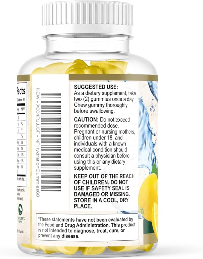 Hydration Electrolyte Gummies - Daily Liquid Replenisher Gummy - Electrolyte Multiplier with Minerals, Potassium & Real Salt - Vegan, Non-GMO - Tasty Lemon Flavor Hydration Electrolytes - 60 Gummies