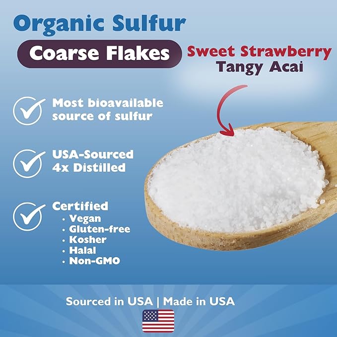KALA HEALTH MSMPure Strawberry Acai Flavored Coarse MSM Powder Flakes – US-Made MSM for Joint Health, Skin Appearance, and Hair & Nail Support – 8.8 oz, Organic Sulfur