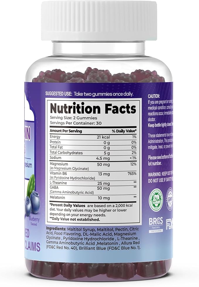 Divinity Nutra Sleep Gummy - 60 Count - Melatonin Gummies with Vitamin B, Magnesium for Men and Women, Blueberry Flavor