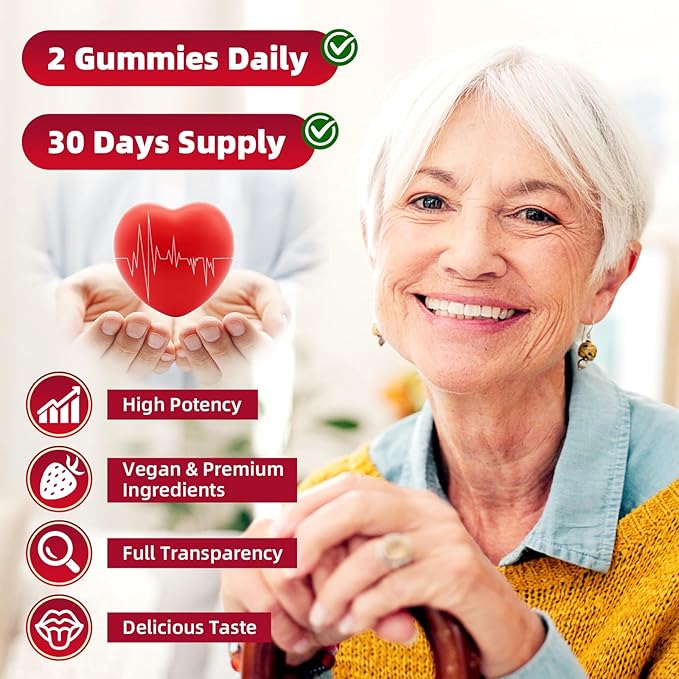 2 Pack Cayenne Pepper Beet Root Gummies, with Beetroot Garlic CoQ10 Hawthorn Berry Grape Seed Extract Olive Leaf Nattokinase Hibiscus Vitamin D Nitric Oxide, Support Overall Wellness, 120 Count