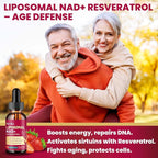 Liposomal NAD Supplement - 1200mg NAD+ Liquid Drops for Women & Men with Resveratrol, Black Pepper Extract - Support Anti-Aging, Brain & Cellular Mitochondrial Health - 2 Fl Oz, Strawberry Flavor
