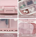 1Pack Travel Pill Organizer, 8 Compartments Portable Pill Case, Small Pill Box for Pocket Purse Portable Medicine Vitamin Container Pink