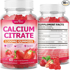 High Absorption Calcium Citrate Gummies 1200mg - Bone & Teeth Support for Adults & Kids, Vegan Sugar-Free Gummies, Strawberry Flavor, 60 Count