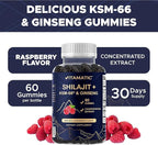 Vitamatic Shilajit with KSM-66® Ashwagandha & Ginseng Extract Gummies – Natural Raspberry Flavor – 60 Vegan Gummies - Made in USA