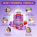 Saffron Supplements for Kids & Adults, 10 in 1 Saffron Gummies 88.5mg Saffron Extract with Ashwagandha, L-Theanine for Calm, Zzz, Antioxidant, Sugar-Free/Organic, Strawberry Flavor 60 Count