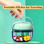 Pill Dispenser with 4 Compartments, Portable Pill Organizer Easy Supplements with Anti Mixing Wide Opening Design Vitamin Organizer Holds for Travel Office (Green 6.2x5.3cm)