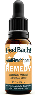 Feel Bach! FeelFive for Pets Remedy, Natural Homeopathic Flower Essences for Emergency Support, Relief of Fear, Worry and New Adoption, Vegan, Gluten & Sugar-Free, Non-Habit Forming, 20ml (0.7 fl oz)