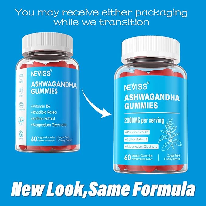 Sugar Free Ashwagandha Gummies - with Magnesium Glycinate, Rhodiola Rosea, Zinc, Lemon Balm, B6 - Relaxation Support, Natural Zzz, Stamina, Energy for Men Women - 60 Counts