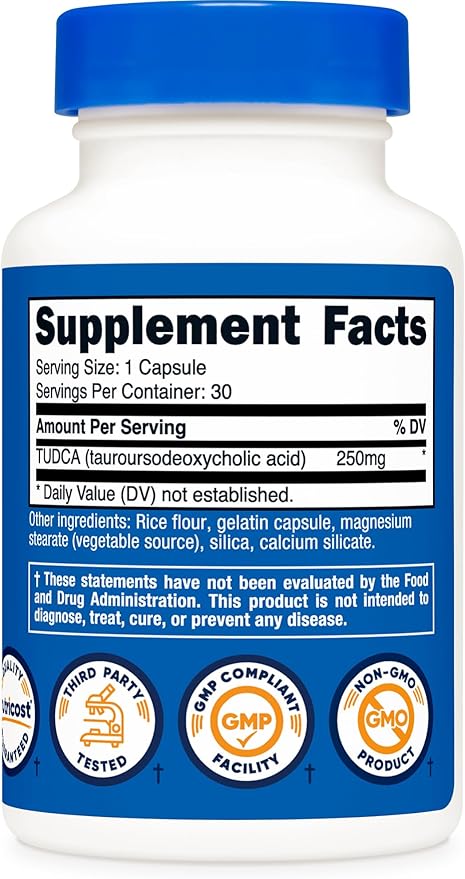 Nutricost Tudca 250mg, 30 Capsules (Tauroursodeoxycholic Acid) - Gluten Free, Non-GMO